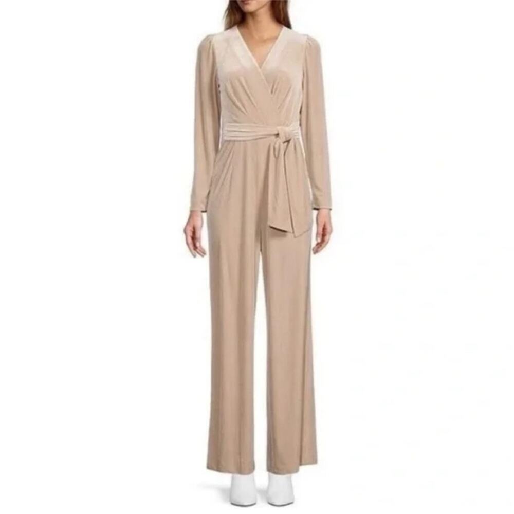 Antonio Melani Velvet Wrap Belted Jumpsuit Beige NWT Size 0